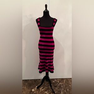 Black and fuchsia Ronny Kobo dress with square neckline.